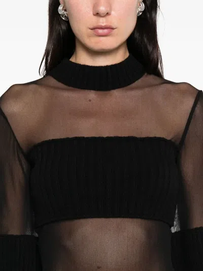 Jean Paul Gaultier Lambswool Ribbed Mesh Cut Out Sweater In Black