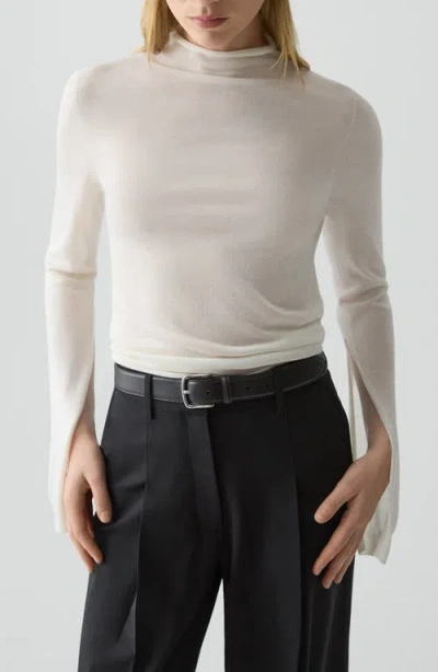 Theory Slit Sleeve Turtleneck Sweater In Wool-viscose In White