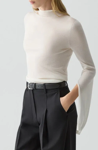 Theory Slit Sleeve Turtleneck Sweater In Wool-viscose In White