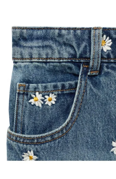 Mango Women's Flower-embroidered Wide Leg Jeans In Blue