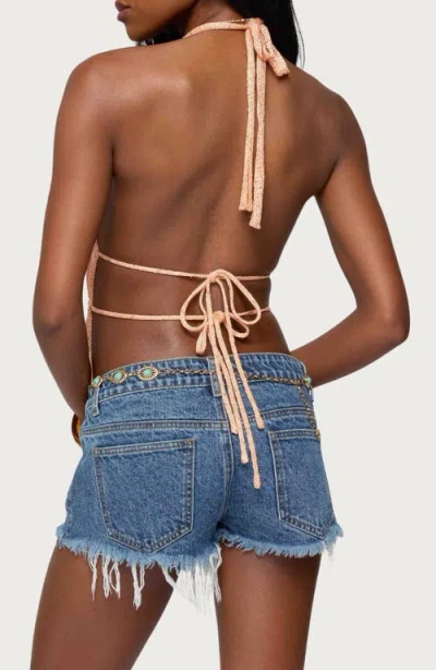 Edikted Sequin Split Front Knit Halter Top In Gold