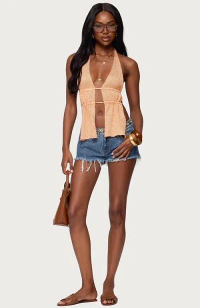 Edikted Sequin Split Front Knit Halter Top In Gold