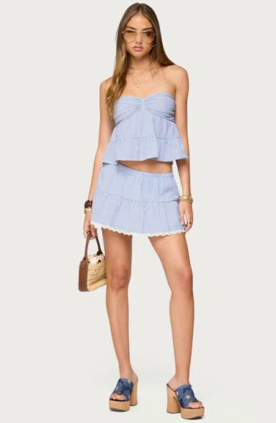 Edikted Dora Eyelet Flared Mini Skirt In Blue