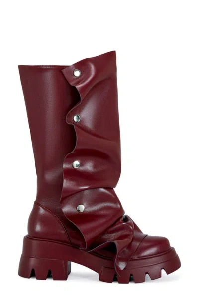 Azalea Wang Sybel Platform Lug Sole Boot In Burgundy