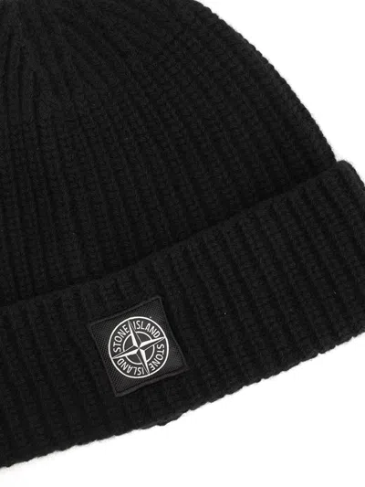 Stone Island Light Rws Geelong Wool Hats Black In Black