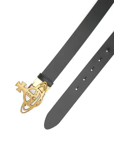 Vivienne Westwood Line Orb Buckle Belt/brass Belts Black