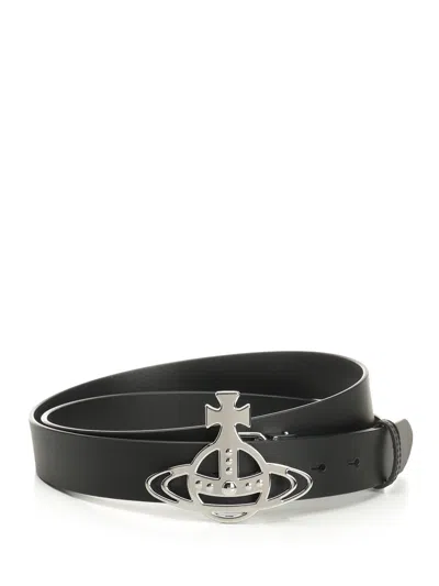 Vivienne Westwood Line Orb Buckle Belt/silver Belts Black