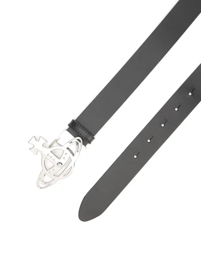 Vivienne Westwood Line Orb Buckle Belt/silver Belts Black