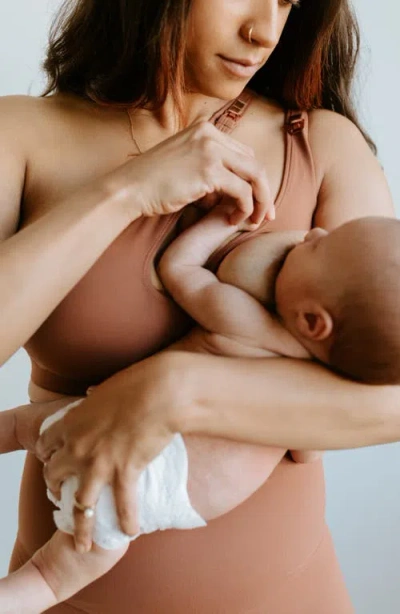 Axk Cross Body Nursing Bra With Easy-release Breastfeeding Clips And One-shoulder Design In Brown