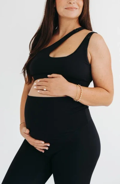 Axk Cross Body Nursing Bra With Easy-release Breastfeeding Clips And One-shoulder Design In Black