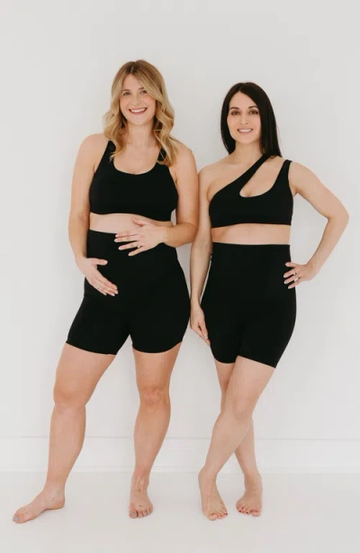 Axk Cross Body Nursing Bra With Easy-release Breastfeeding Clips And One-shoulder Design In Black