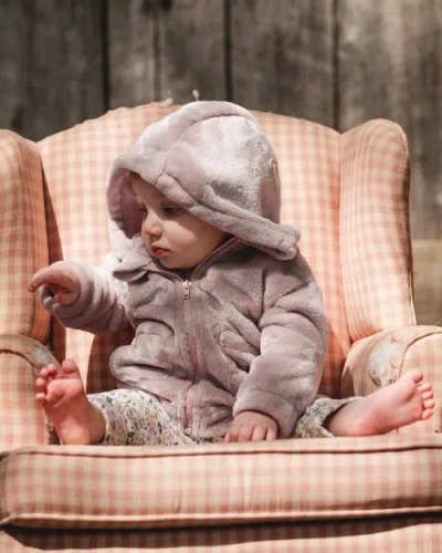 Deux Par Deux Hooded Zip Plush Jacket In Pink