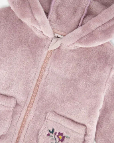Deux Par Deux Hooded Zip Plush Jacket In Pink