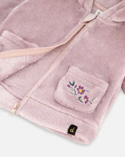 Deux Par Deux Hooded Zip Plush Jacket In Pink