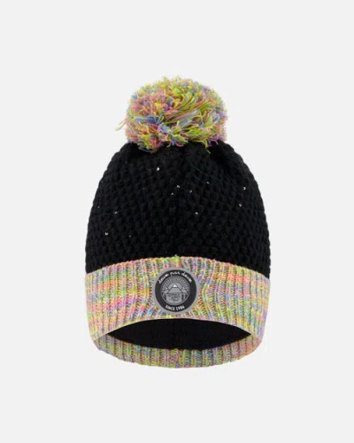 Deux Par Deux Lined Knit Hat With Pompom In Black