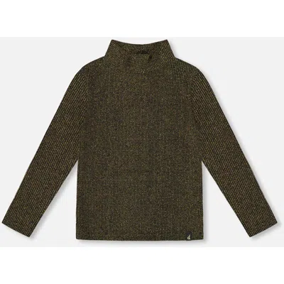 Deux Par Deux Shiny Rib Mock Neck Top In Green