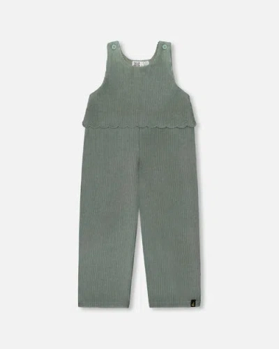 Deux Par Deux Stretch Velour Faux-layered Overalls In Green