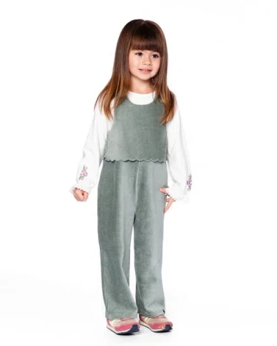 Deux Par Deux Stretch Velour Faux-layered Overalls In Green