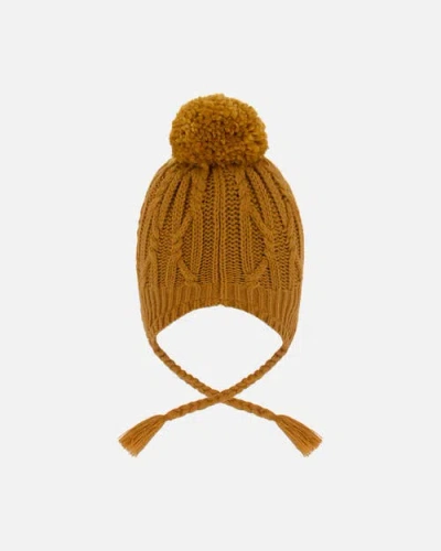 Deux Par Deux Lined Winter Hat With Pompom In Brown