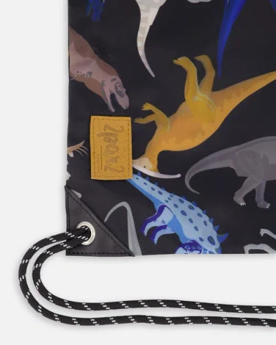Deux Par Deux Drawstring Bag Dinosaur In Black