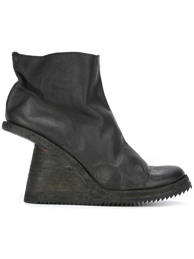 Guidi Wedge Heel Suede Ankle Boots In Black