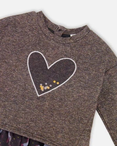 Deux Par Deux Bi-material Dress With Mesh Skirt And Heart In Gray