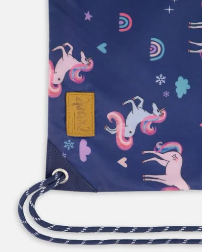 Deux Par Deux Drawstring Bag Unicorn In Blue