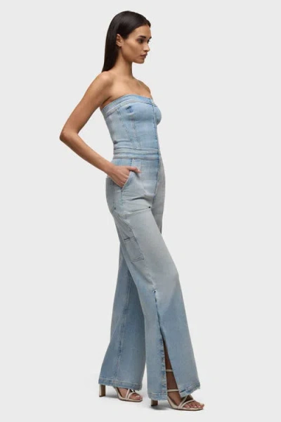 Hudson Jeans Strapless Wide Leg Jumpsuit In Blue