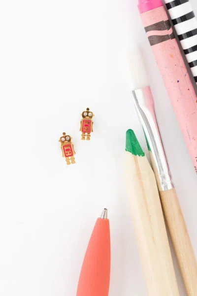 Pip Pop Robot Stud Earrings In Metallic