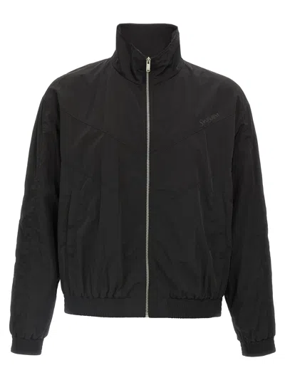 Saint Laurent Logo Embroidery Blouson Puffer Jackets Black In Black