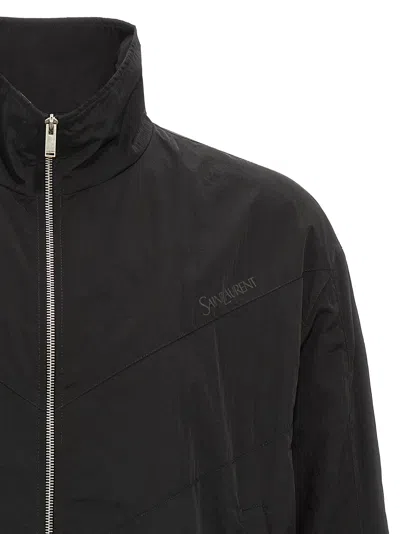 Saint Laurent Logo Embroidery Blouson Puffer Jackets Black In Black
