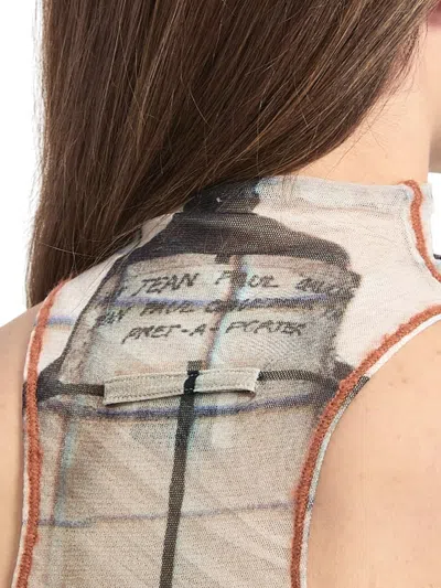 Jean Paul Gaultier Fire Printed Mesh Sleeveless Midi Dress In Multi