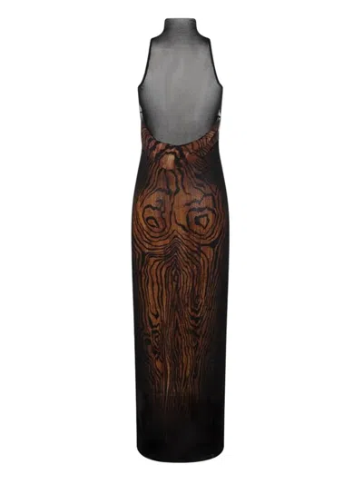Jean Paul Gaultier Women Long Dress Double Layer Printed Wood In Brown
