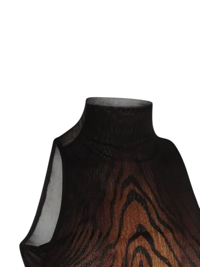 Jean Paul Gaultier Women Long Dress Double Layer Printed Wood In Brown