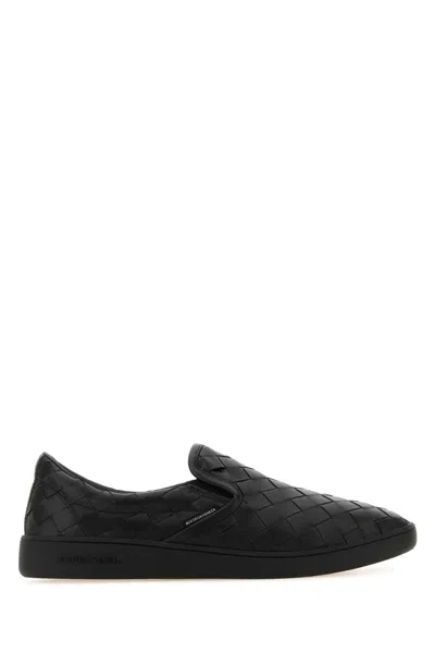 Bottega Veneta Leather Slip-on Sneakers With Intrecciato Motif In Black