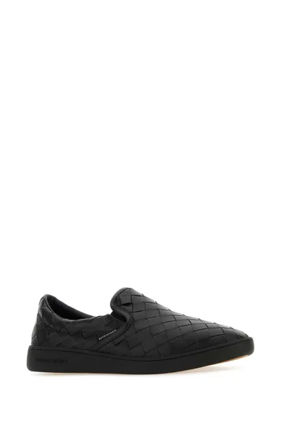 Bottega Veneta Leather Slip-on Sneakers With Intrecciato Motif In Black