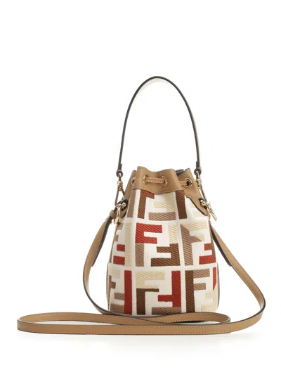 Fendi Women Mon Tresor Ff Jacquard Fabric And Leather Bucket Bag