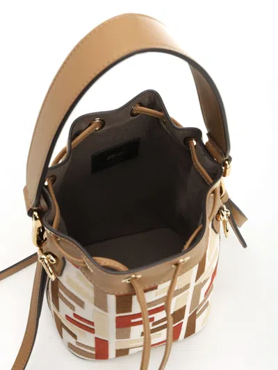 Fendi Women Mon Tresor Ff Jacquard Fabric And Leather Bucket Bag