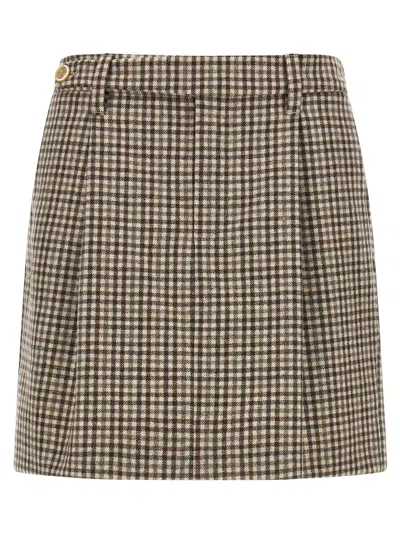 Brunello Cucinelli Checked Virgin Wool Flannel Miniskirt In Brown