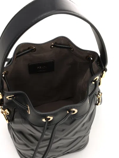 Fendi Women Mon Tresor Leather Bucket Bag With Ff Motif In Black