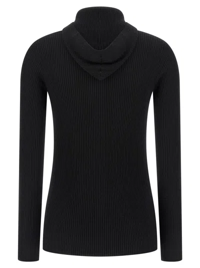 Brunello Cucinelli Knit Sweater Hood Ribbed Texture In Black