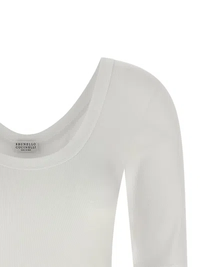Brunello Cucinelli Ribbed Scoop Neck Stretch Fit T-shirt