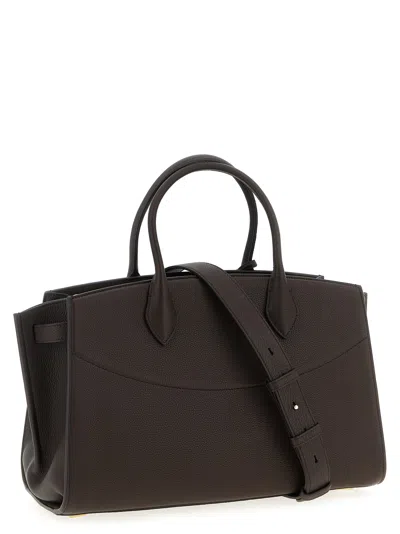 Ferragamo Structured Brown Calf Goat Leather Handbag In Brown