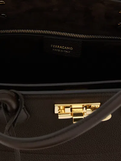 Ferragamo Structured Brown Calf Goat Leather Handbag In Brown