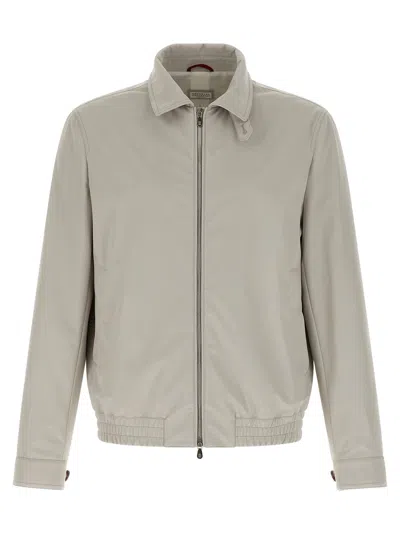 Brunello Cucinelli Élange Twill Bomber Jacket In Gray