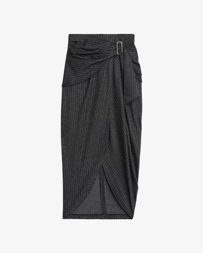 Isabel Marant Womens Anthracite Atrium Reilly Pinstripe Wool-blend Midi Skirt In Gray