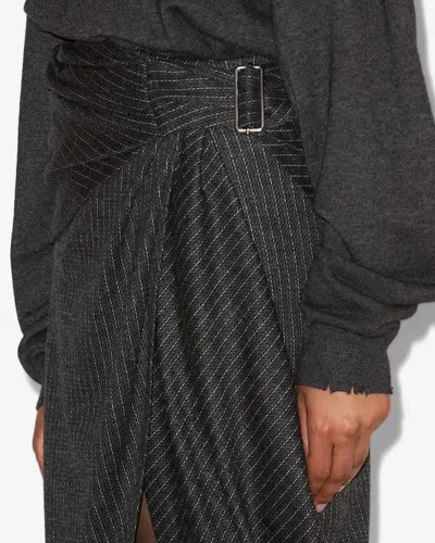 Isabel Marant Womens Anthracite Atrium Reilly Pinstripe Wool-blend Midi Skirt In Gray