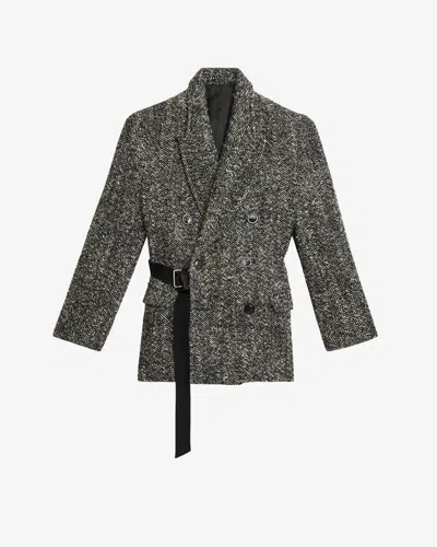 Isabel Marant Womens Atrium Ezzia Double-breasted Wool-blend Jacket Black Ecru In Gray
