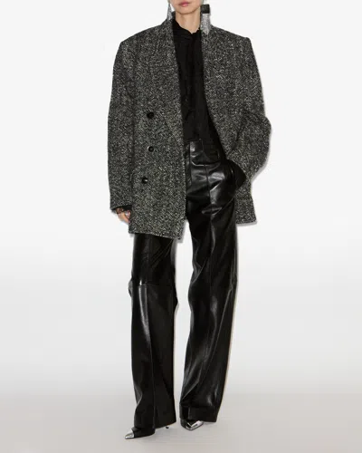 Isabel Marant Womens Atrium Ezzia Double-breasted Wool-blend Jacket Black Ecru In Gray