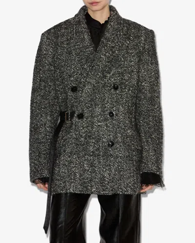 Isabel Marant Womens Atrium Ezzia Double-breasted Wool-blend Jacket Black Ecru In Gray